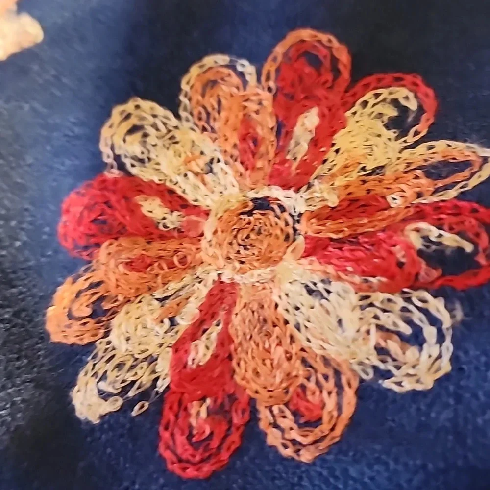 New Unbranded Navy Blue Embroidered Floral Fringe Shawl Wrap Scarf